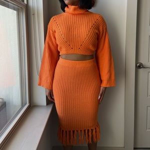 Fashion Nova Orange Cowl Neck Sweater Dress